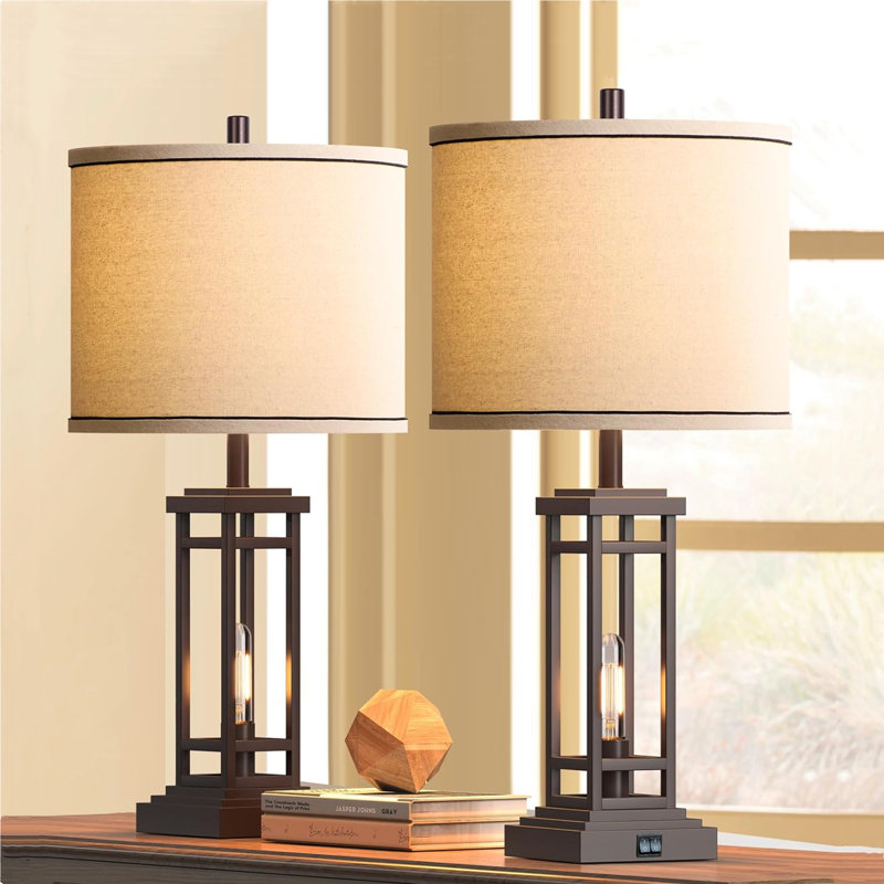 27.5" Modern Table Lamp Set of 2 with 3 Lighting Modes，Bedside Lamp with USB A+C Ports for Living Room, Bedroom, Office