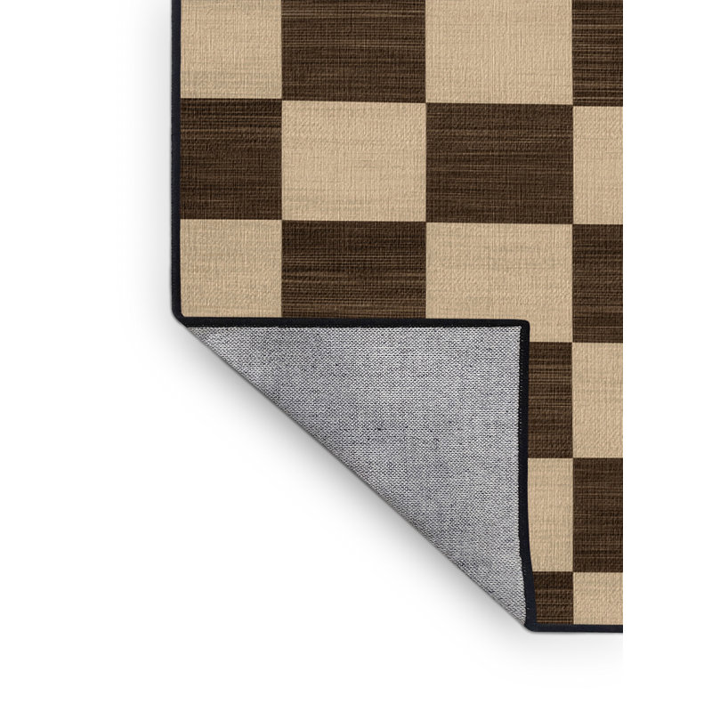 Machine Washable Checkered Brown Area Rug