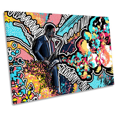 Saxophone Abstract Jazz - Wrapped Canvas Print