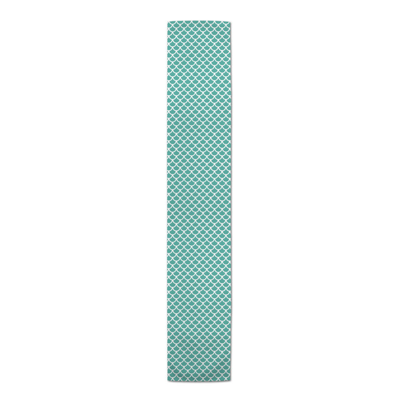 Mcintosh Geometric Table Runner, 72" L x 16" W, Teal, Ocean Scallops