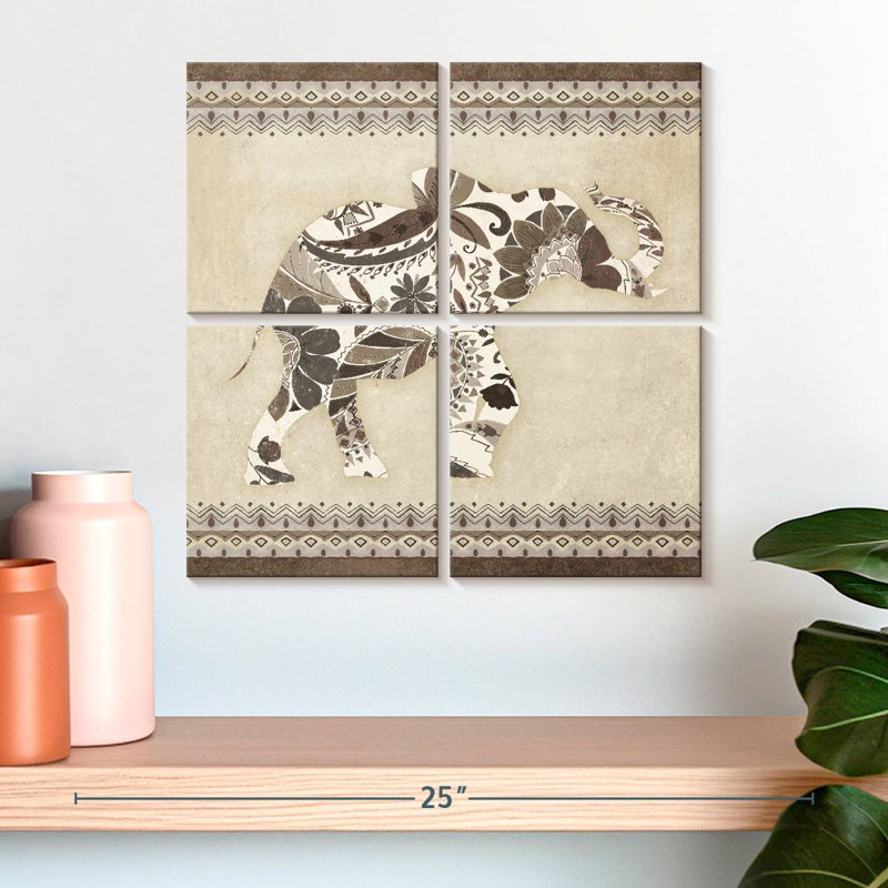Brampt Neutral Boho Elephant, 18" H x 18" W