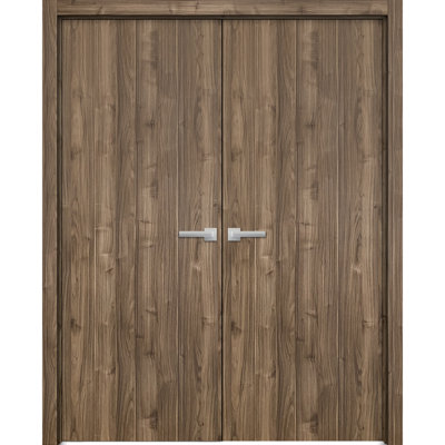 Portes doubles françaises robustes Planum 0010 en noyer massif, cadre et moulures, portes de placard/chambre à coucher robustes 64 po x 96 po (2 x 32 x 96)