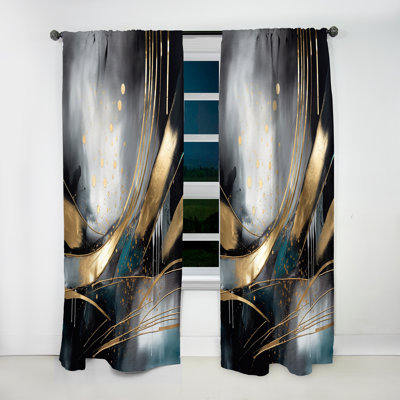 Shapes And Lines Abstract Marble II - Modern Velvet Curtain - Room Darkening - 1 panel