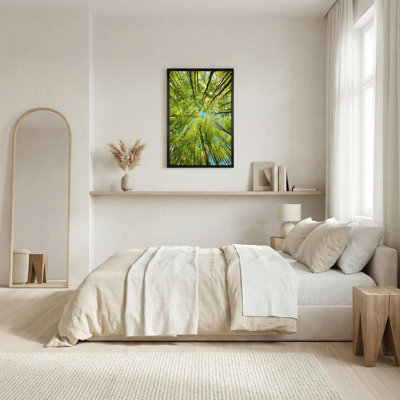 Lime Green Forest Canopy Against Blue Sky Canvas Wall Art