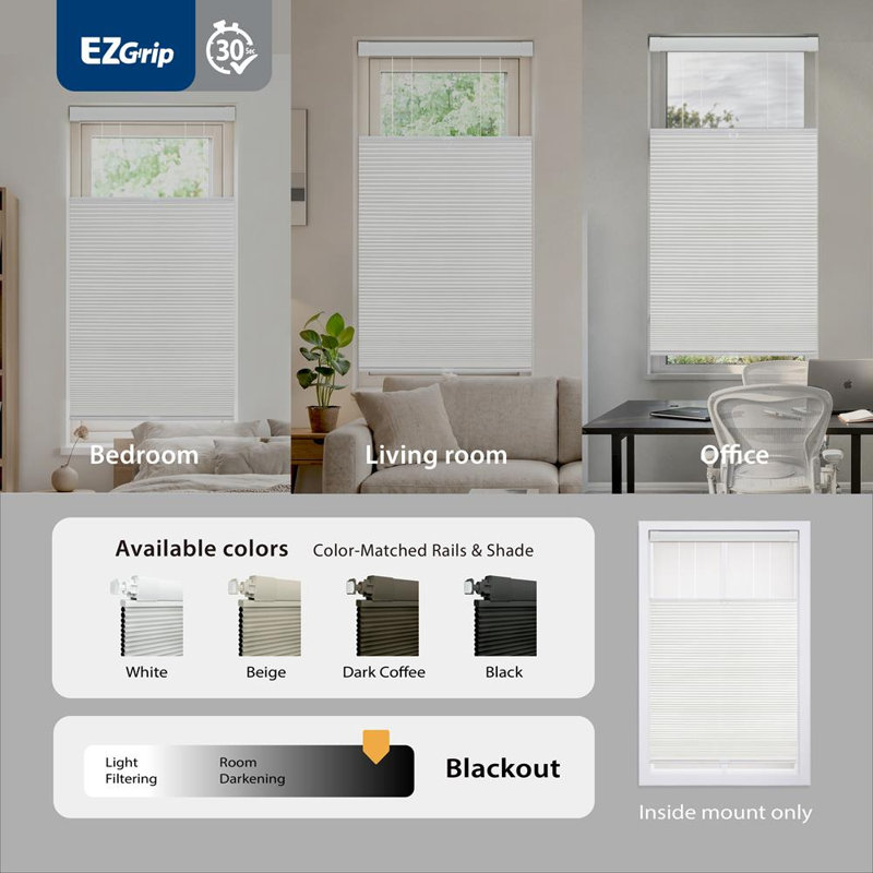 Cordless Blackout Cellular shade, White, 34" W x 64" H