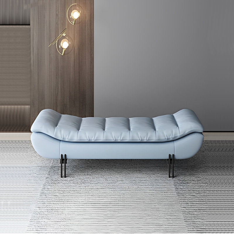 Vasilika Genuine Leather Upholstered Bench, 16.53" H x 59.05" W x 19.68" D, Blue