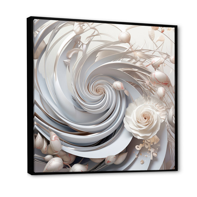 «White Blossoming Spring Fractal Flowers I», reproduction sur toile, 16" H x 16" W, Cadre flottant noir