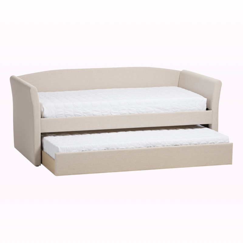 Sorrel Beige Contemporary Faux Leather Daybed with Trundle Bed, 33.61'' H X 42.44'' W X 86.01'' L, Beige