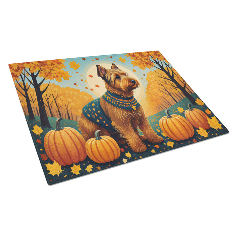 Caroline's Treasures Welsh Terrier Cozy Christmas Glass Cutting Board Large
