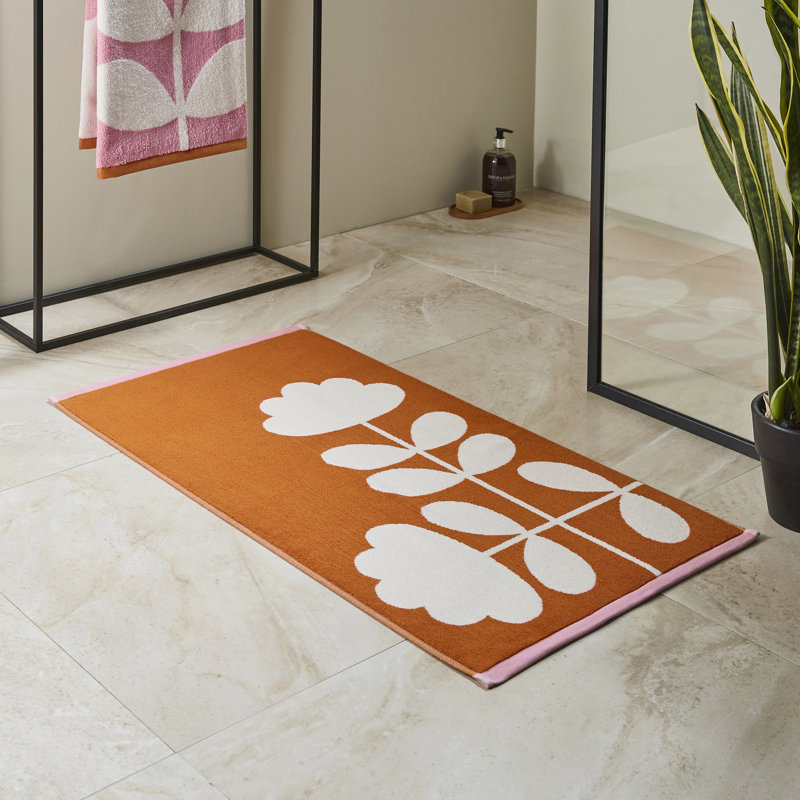 Cut Stem Moss/Charcoal Bath Mat, Orange, Sun Floral
