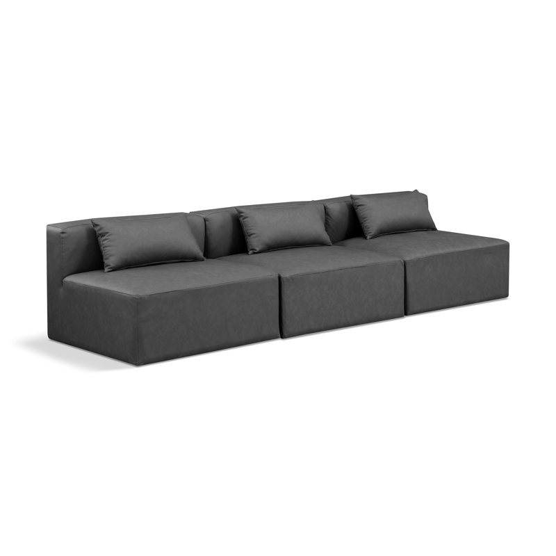 Canapé modulaire en similicuir 3 pièces Ivion, Gris anthracite en cuir végétalien