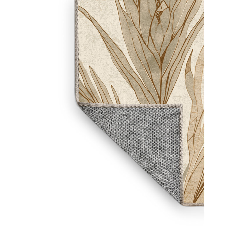 Machine Washable Parrilla Wild Grass Bohemian Moroccan Rug in Beige – Beige Binding, 7' Round