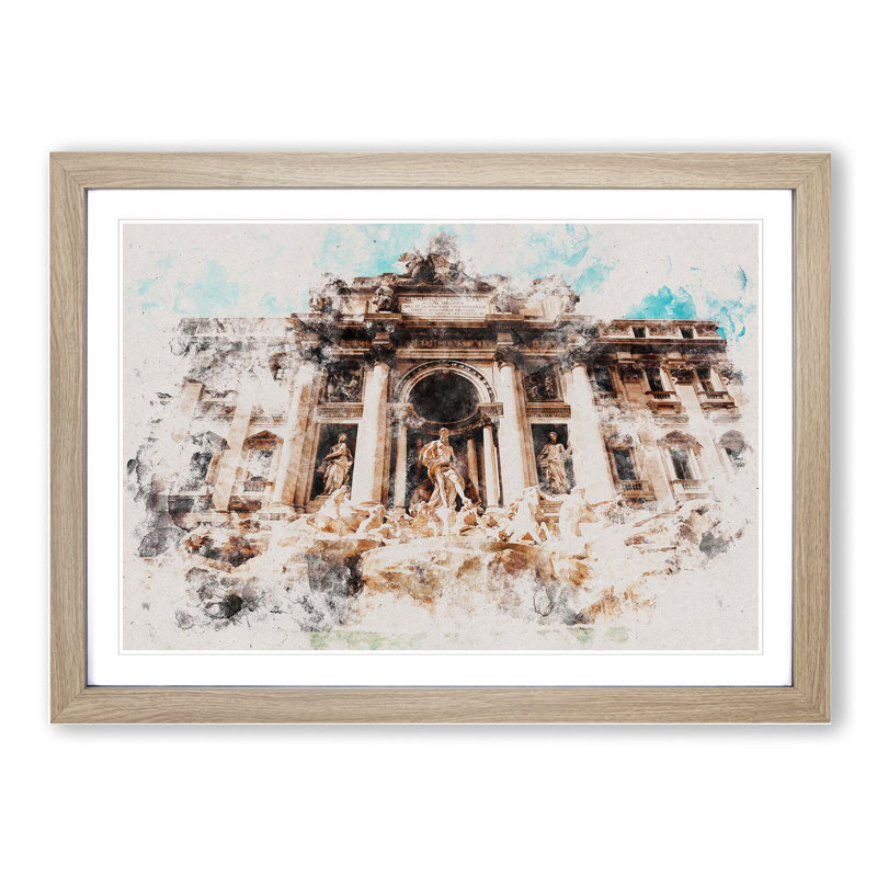 Trevi Fountain in Rome Vol.1 - Picture Frame Graphic Art, 27cm H x 36cm W x 2cm D, Oak