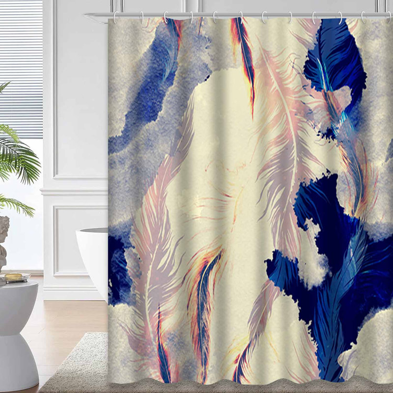 Rideau de douche bleu imperméable, rideaux de douche pour la salle de bain avec 12 crochets, 72" L x 84" W