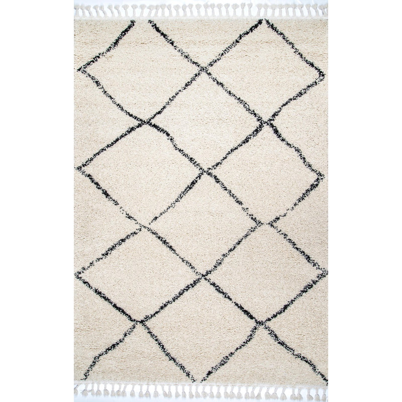 Mansel Trellis Area Rug for Living Room Bedroom Dining Room, Off White/Charcoal, Rectangle 3' x 5'