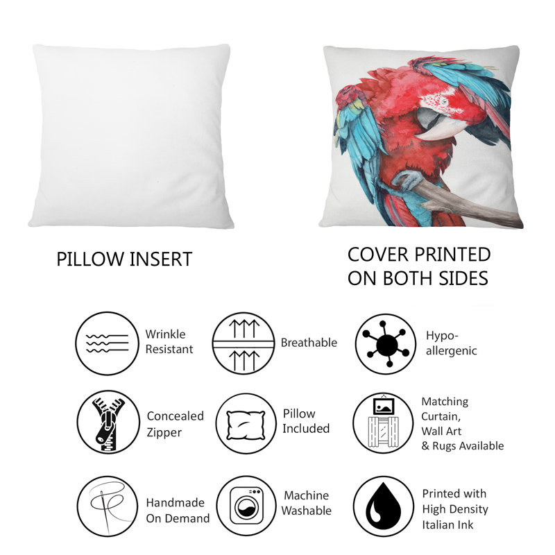 Grand perroquet avec des ailes rouges et bleues colorées - Coussin décoratif traditionnel imprimé 1