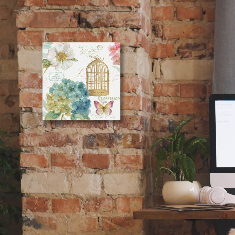 «Rainbow Seeds Floral Birdcage III» par Lisa Audit, art mural sur toile, H 12 po x l 12 po x P 0,75 po