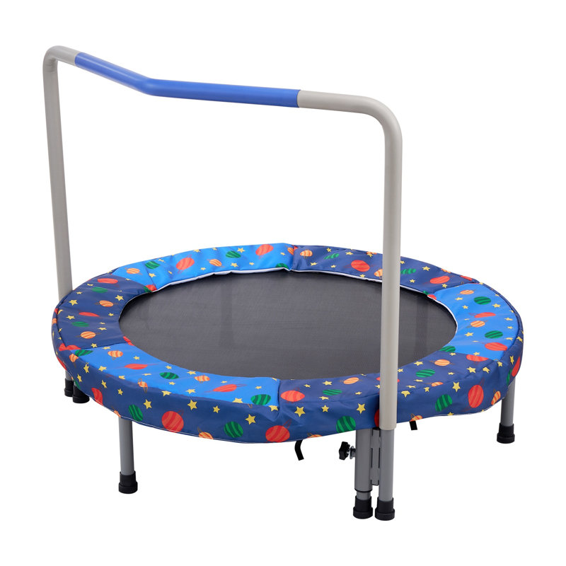 Mini trampoline pliable 36 pouces pour enfants avec guidon, jouet d'exercice intérieur / extérieur pour enfants de 3 ans et plus, bleu