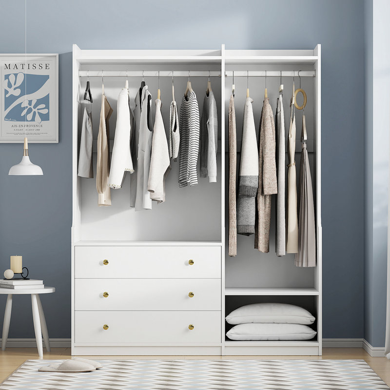 Élégante garde-robe ouverte pour la chambre à coucher avec options de rangement polyvalentes, Blanc