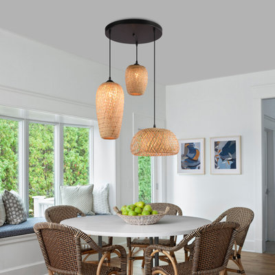 Cordrey Farmhouse Retro Rustic Bamboo Rattan Pendant Lights Fixtures