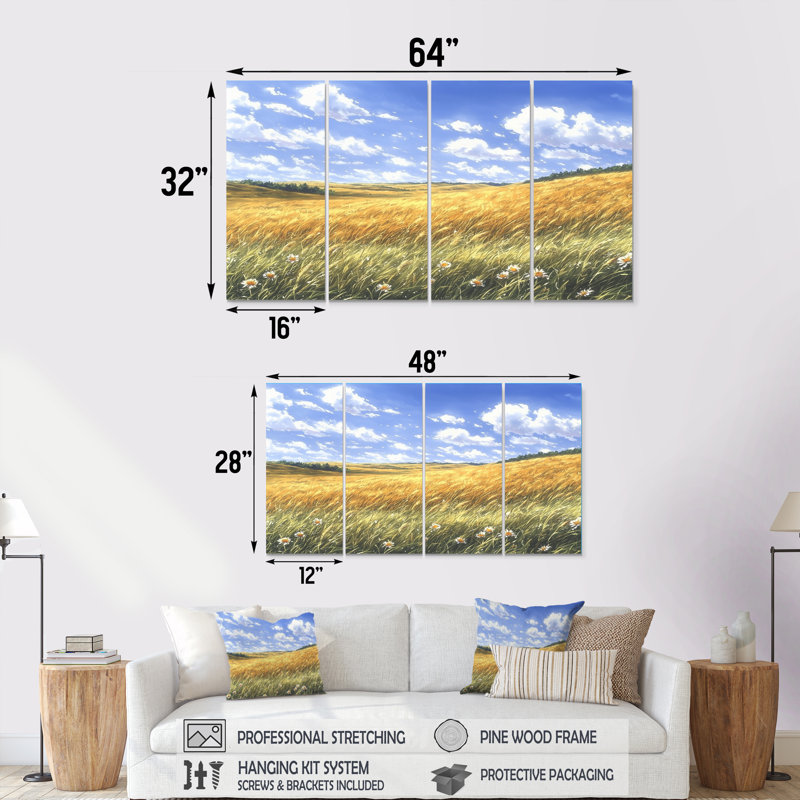 Dreighton - décoration murale prairie - art mural traditionnel, 4, H 32 po x l 64 po