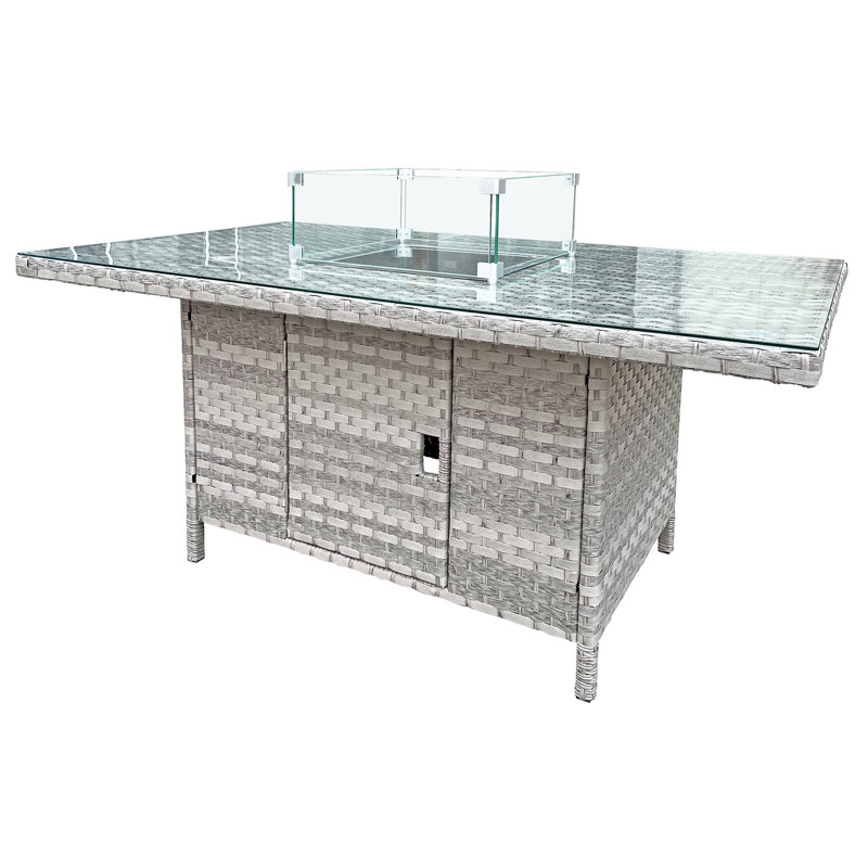 Rattan Firepit Table in Dove Grey