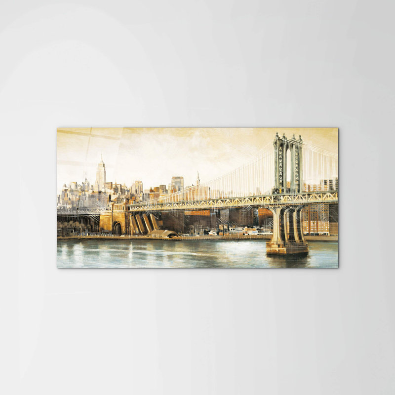 Manhattan Bridge by Art Studio 50cm H x 100cm W High Quality Print on Frameless Panel, Lightweight, Ready to Hang, CrystalArt