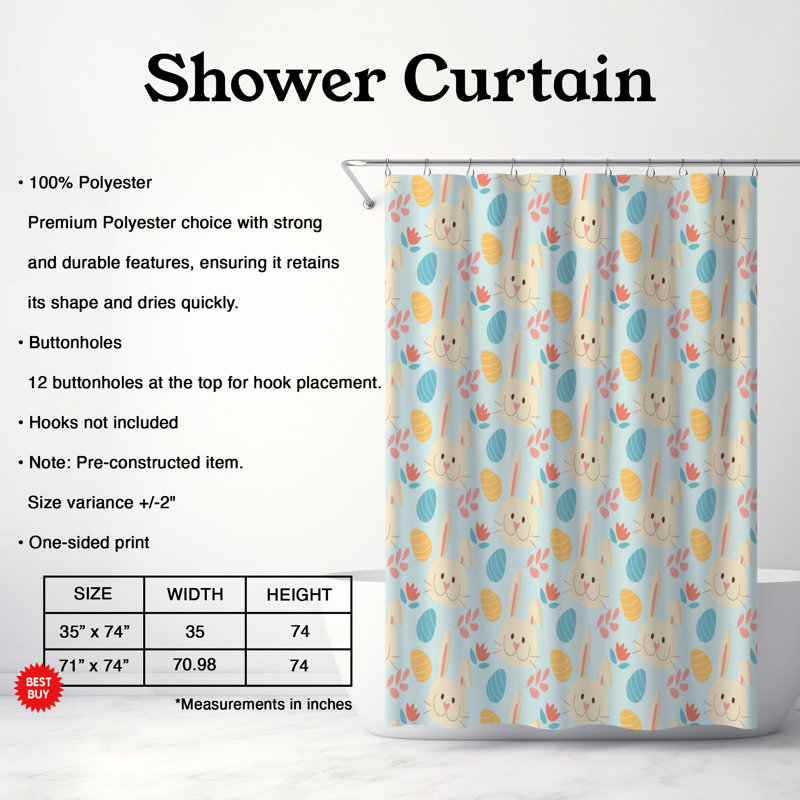 Rideau de douche standard 1 pièce, H 74 po x l 71 po