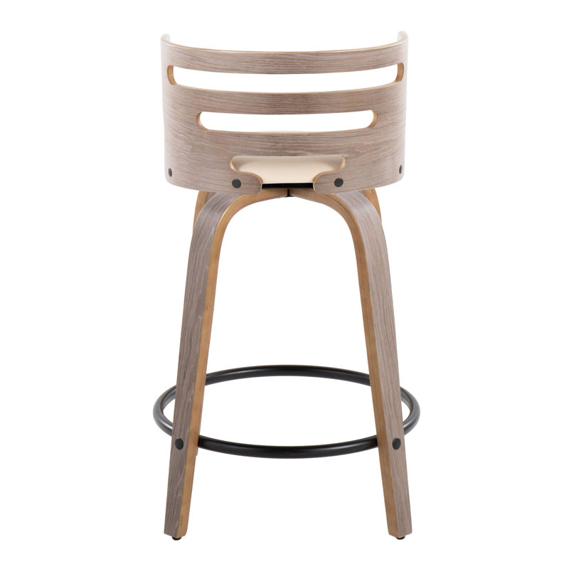 Cream and Light Gray Swivel Wood Counter Stool Set