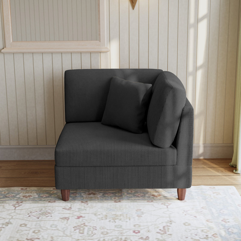 Seemab 102.1Cm Wide Corner Wedge, Grey Corduroy
