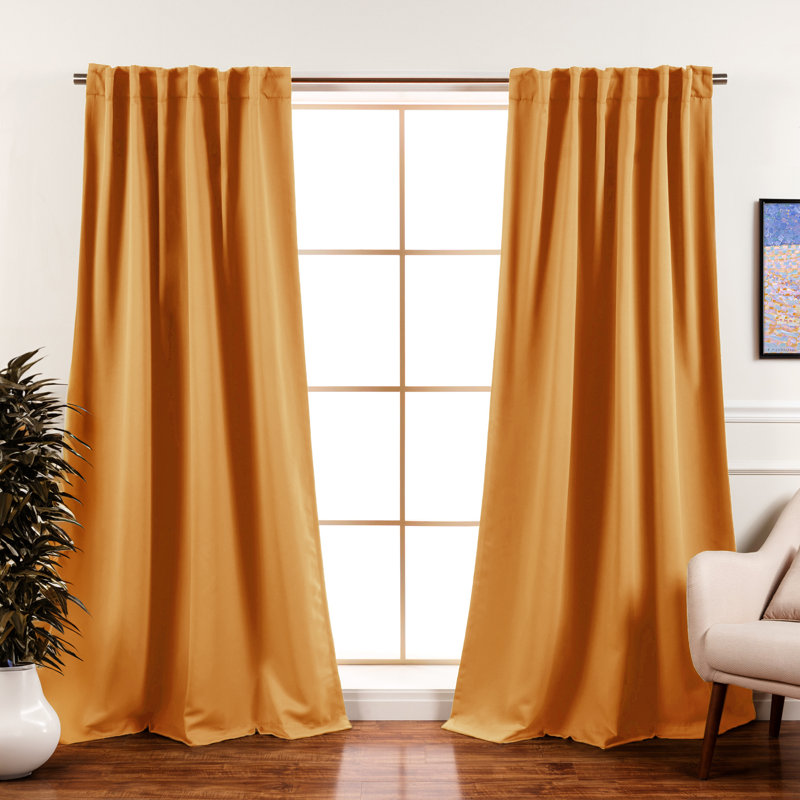 Bantam Solid Blackout Thermal Rod Pocket Curtain Panels, 52" W x 84" L, Saffron
