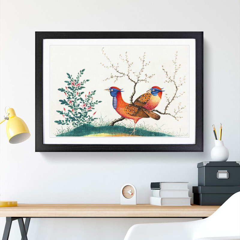 Two Walking Birds - Picture Frame Painting Print, Black Framed, 36cm H x 48cm W x 2cm D
