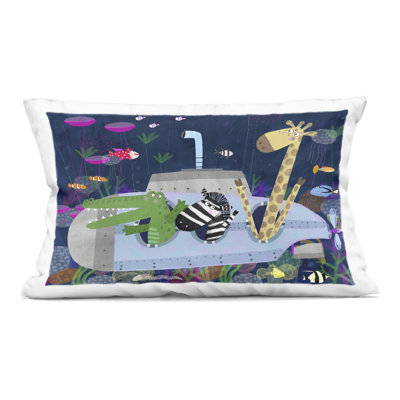 Ocean Submarine Animal Adventure Decorative Printed Throw Pillow, design by Carla Daly