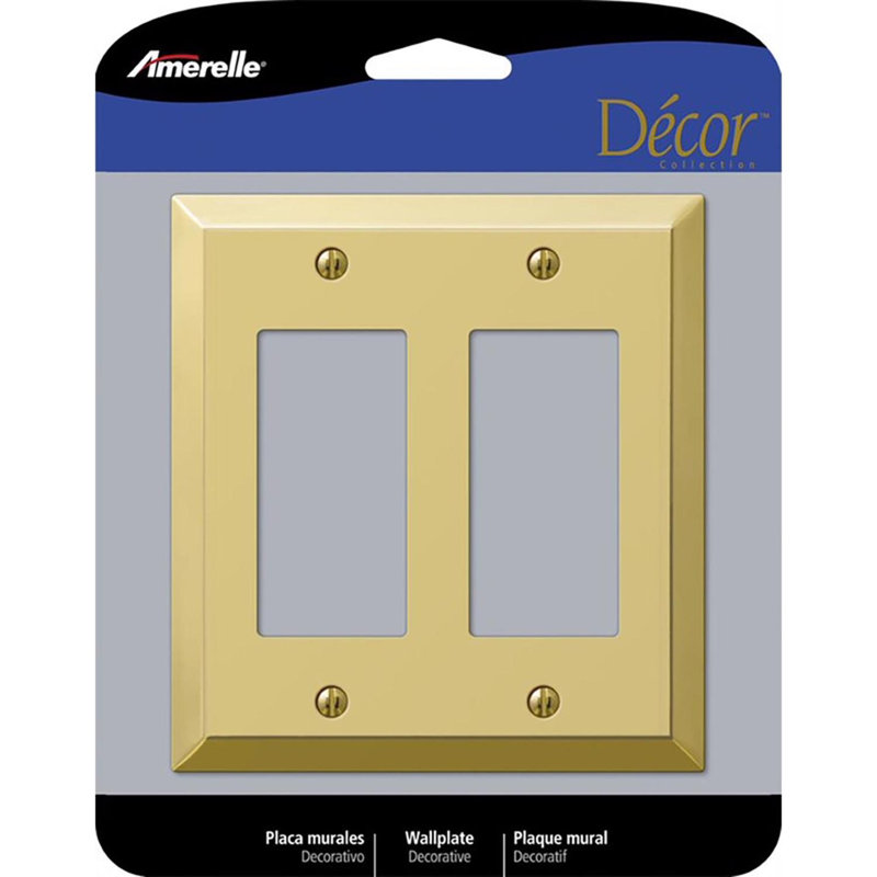 Amerelle Century Polished Brass 2 gang Metal Decorator Wall Plate 1 pk