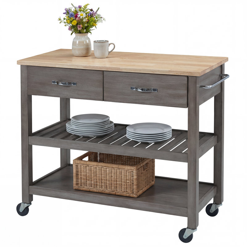 Delicia Kitchen Cart with Gray Base, Solid Wood