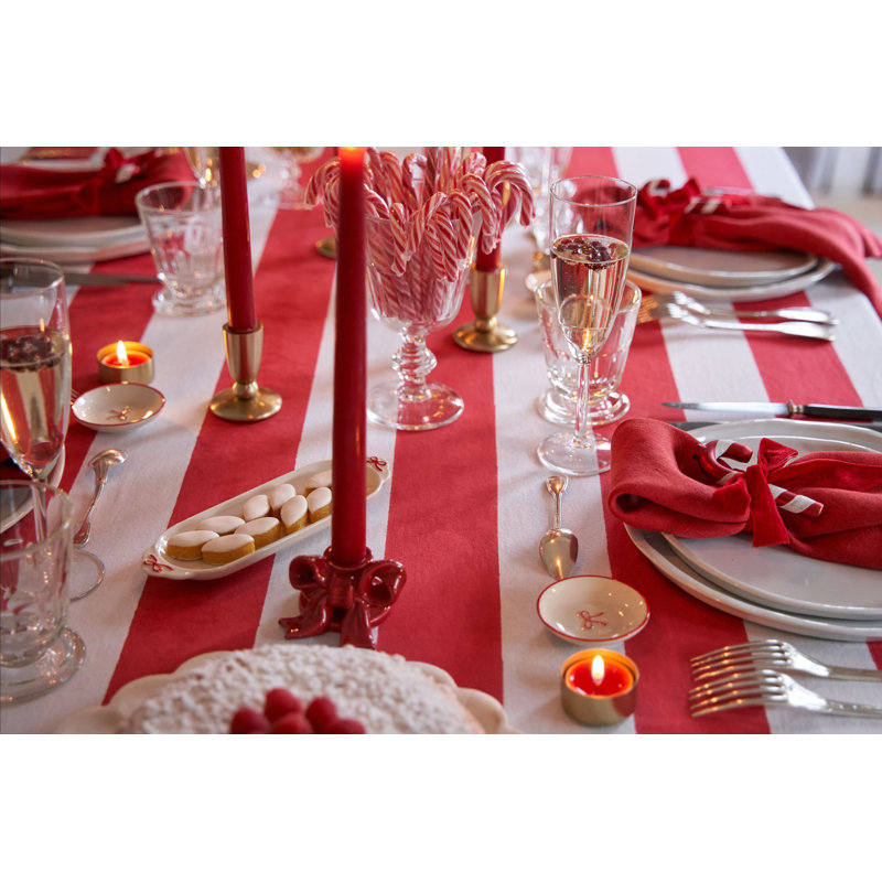 St. Tropez Handmade Striped Tablecloth, Red, 86" L x 59" W