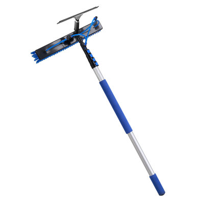 Solar Panel Cleaning Kit, 26 ft, Water Fed Pole Kit with Cleaning Brush, Squeegee, Soap Dispenser, Extendable Aluminum Telescopic Pole, 180° Rotatable Brush Head, for Roof Mounted Solar Panels