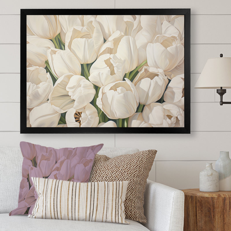 Minimalisme beige tulipes symphonie III - tulipes, Cadre simple noir, H 12 po x l 20 po x P 1 po