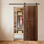 Porte de grange en bois noyer foncé moderne à 2 panneaux 32 po x 96 po avec quincaillerie Modern-132962475-132962476
