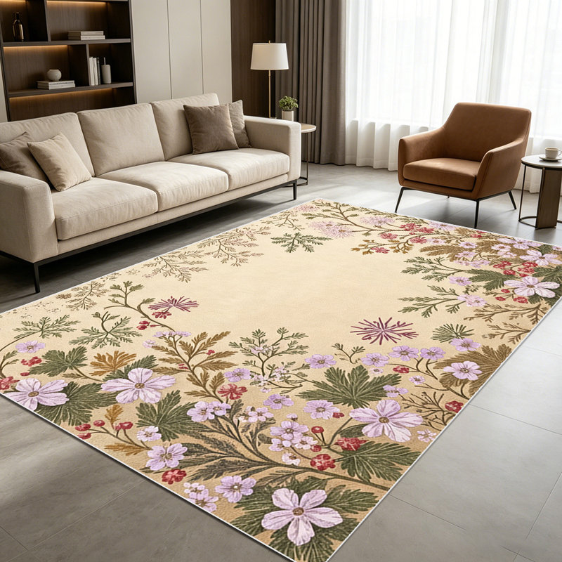 1PC Vintage Wild Floral Botanical Border Print area rugs for Living Room, Soft, All seasons, Easy-maintain, Washable Indoor mat, Farmhouse suitable for for dining table, bedroom bedside, kitchen sink...