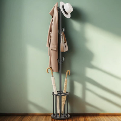 Freestanding Coat Rack With Umbrella Holder, Multi-Functional Hall Tree Organizer For Entryway, Holds Hats, Bags, Purses And Clothes, Space-Saving Design