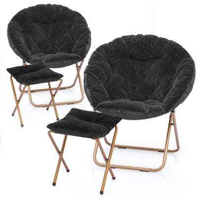 Cozy Saucer Chairs with Footrest Ottoman, Foldable Papasan Chairs Lounge Chairs for Bedroom Living Room