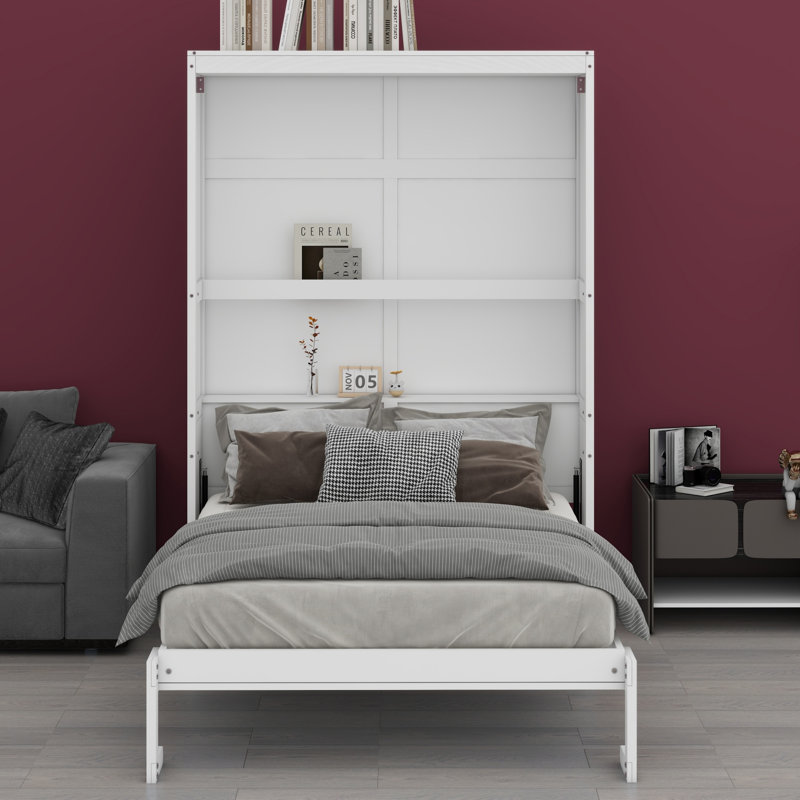 Lit escamotable mural avec tablettes Murphy, blanc