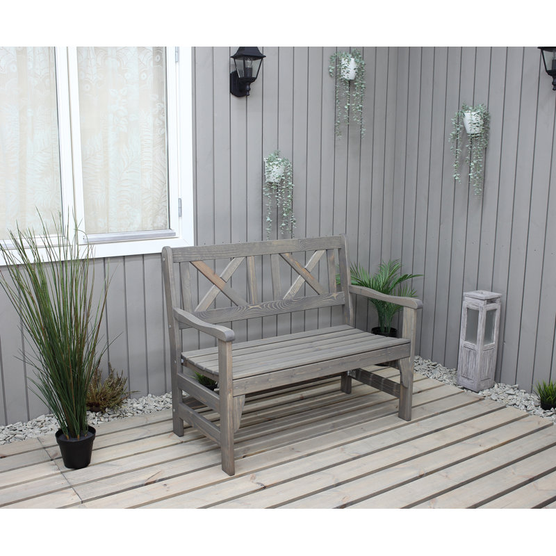 Bradon Solid Wood Pine Outdoor Bench, H88 x W109 x D61cm, Ashgrey