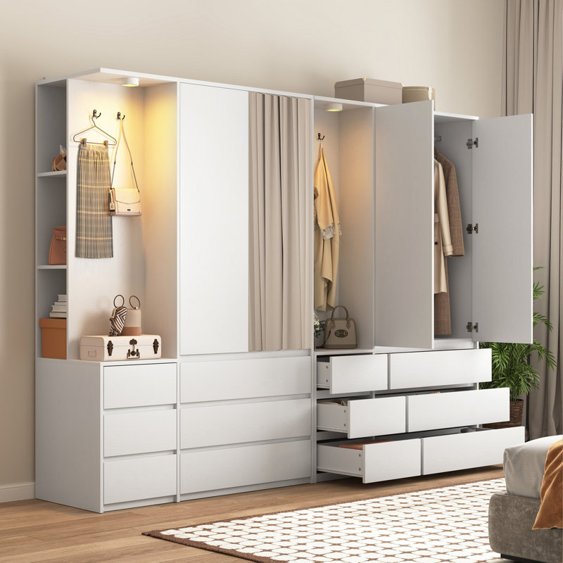 Garde-robe, garde-robe en bois, armoire de rangement pour vêtements, Blanc
