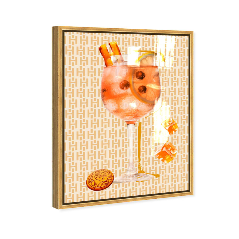 Oliver Gal Orange Aperol Paris Glam & Bar - Hand-Applied Glass Coat Framed Canvas Art, 30" H x 24" W, Gold