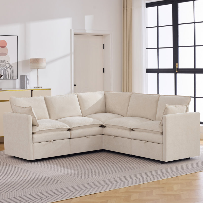 Canapé modulaire surdimensionné surdimensionné avec rangement caché, forme de L, Forme en L, Beige