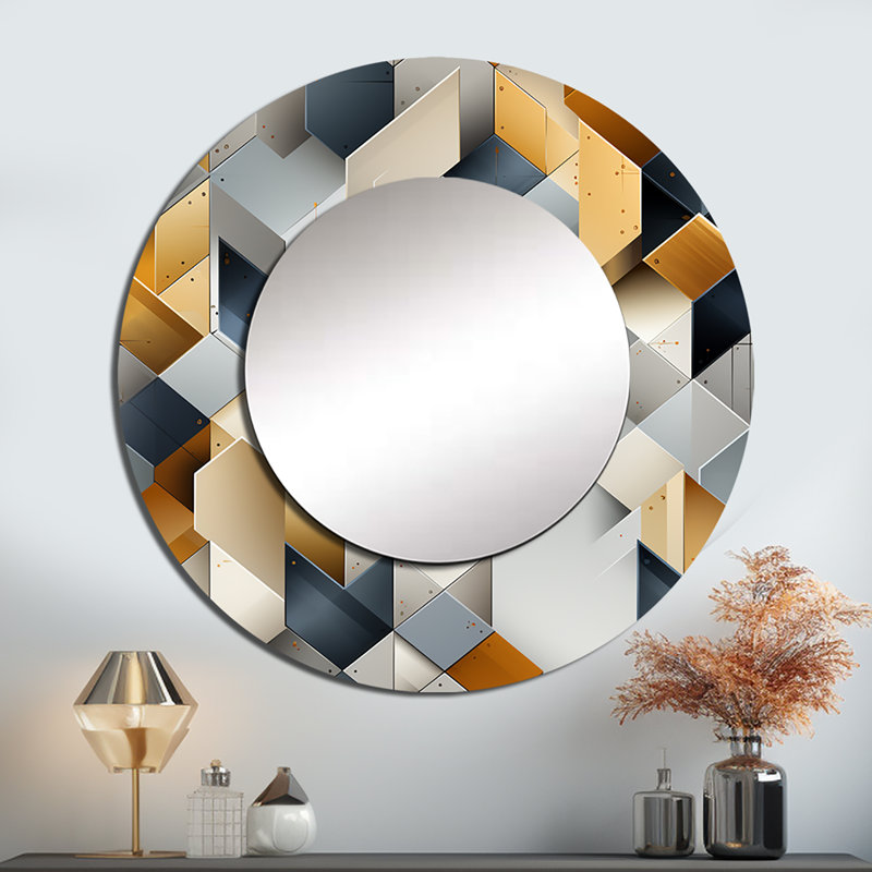 Romir Gray Hexagons Dreams - miroir mural géométrique, miroir décoratif rond gris, impression d'art en métal, 29 po x 29 po