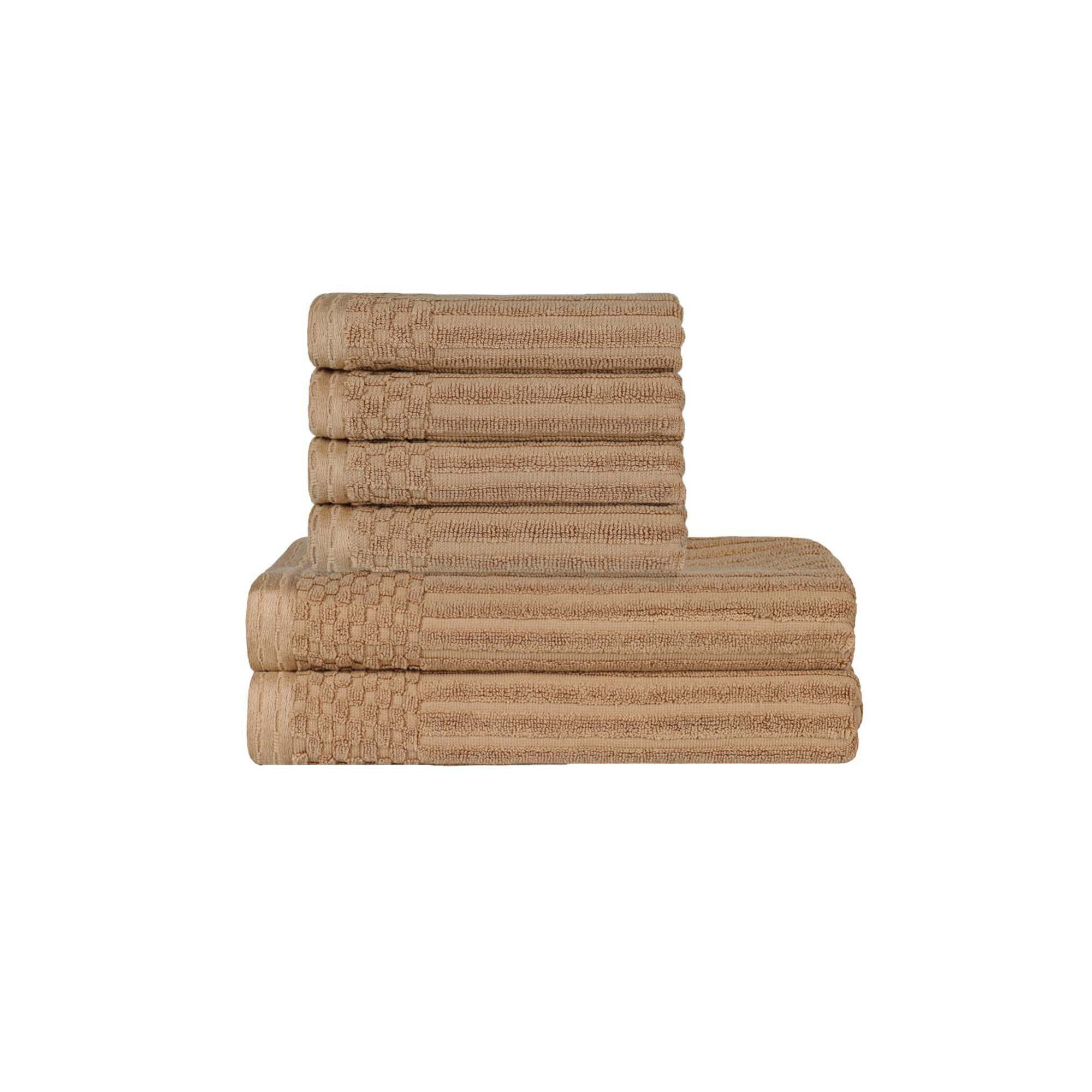 Ribbed Cotton Absorbent Heavy Hand and Bath Towel Set, Coffee