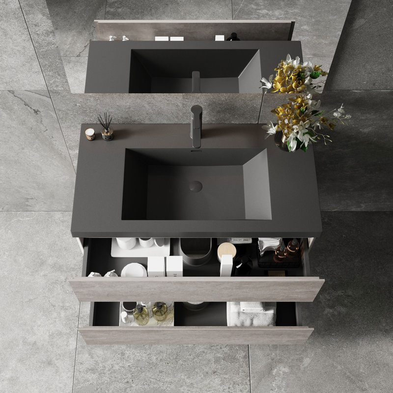 Dhruven 42 Inch Fully Assembled Single Floating Bathroom Vanity With Solid Surface Sink